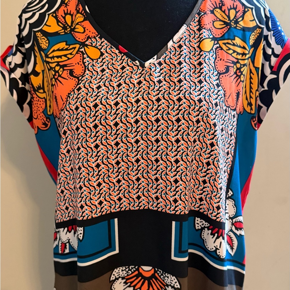 Express Multicolor V-Neck Floral & Geometric Print Tunic